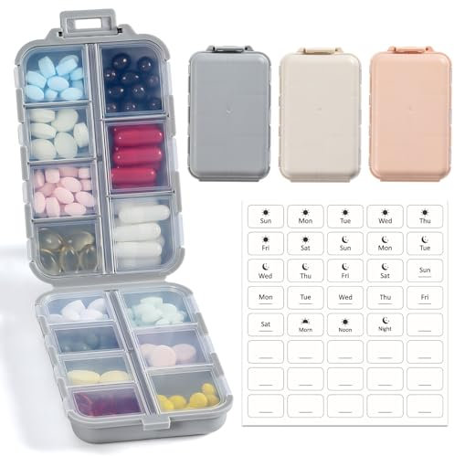 LANDNEOO Pillenbox - 3-stück Pillen-Organizer-Box mit 14 Fächern, inkl. 120 weißen Etiketten - Tragbarer Medikamentenhalter für persönlichen Gebrauch oder Familie, Arbeit, Ausflüge oder Reisen