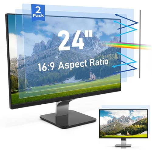 SOPPY 2 Pack 24 Inch 16:9 Blue Light Blocking Screen Protector, Compatible for Samsung Dell Acer HP ASUS Monitors(WxH: 531 x 298 mm) - Anti-UV Blue Light Blocking Film, Eye Protection Filter