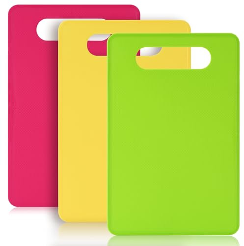 Luckyiren Plastic Cutting Board Set, 3 Pack Small Chopping Boards for Kitchen, BPA-Free, Dishwasher Safe, Color Coded Boards Pads for Meat Vegetable Fruit, Easy Grip Handle, Non-Slip, Space Saving