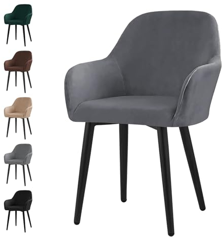 Alishomtll Stretch Samt Stuhlhussen 1er Set Universal Sesselbezug Stuhlbezug mit Armlehnen Abnehmbare Waschbar Esszimmerstühle Bezug für Küche Esszimmer Bankett Hochzeit Party (Grau, 1 Stück)