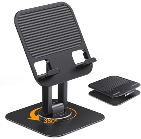 Lucrave iPad Stand 360 Rotating, Adjustable Monitor Tablet Stand Holder for Desk Portable Office Compatible with iPad Pro 10.5, 11, 13, Air Mini 2 3 4 5 6, Samsung Tab, or Phones (4-13'') Black