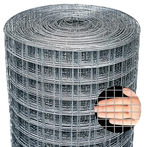 Jordbrux Galvanized Chicken Fence Wire Mesh Roll - 0.5m x 25m 0.9mm Wire Metal Mesh Roll Hardware Cloth, for Garden and Animal Enclosure Chicken Coop Flower Beds Rabbits Wire Fencing