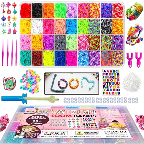 Vatzon Elastique Bracelet - Le Kit De Perles Pour Bracelet Comprend Plus De 5000 Élastiques Avec 24 Couleurs Uniques, Le Kit Bracelet Contient Tout Pour Le Plaisir.