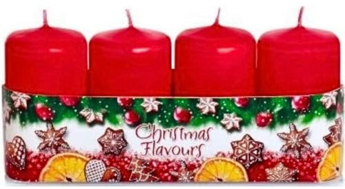 Lot de 4 bougies piliers, pour couronne de l'Avent, rouge de l'Avent, parfum cannelle, pain d'épices et biscuits de Noël, contenu de la livraison : 4 pièces, durée de combustion : environ 10 h, taille
