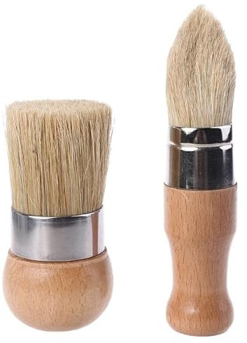 PUJIANA Pincel de Cera for Pintura de Tiza Redondo y Puntiagudo con Mango de Madera, Pinceles de cerdas for Muebles (2 Piezas/Juego)