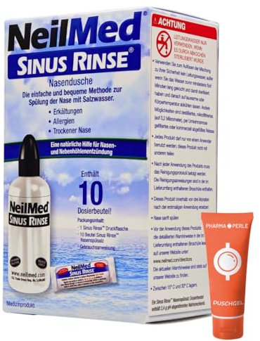 NEILMED Sinus Rinse Nasendusche + 10 Beutel Nasenspülsalz I Allergie I Trockenheit der Nase I Heuschnupfen I vertopfte Nase I Nasen- und Nebenhöhlenentzündung I Spar-Set plus Pharma Perle (1x)