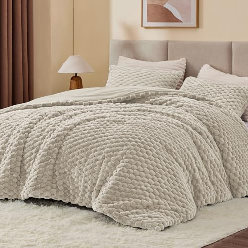 BEDELITE Fluffy King Size Comforter Set - Linen Fleece Soft Comforter for King Size Bed, Luxury Warm Bedding Set for Winter, Fuzzy Bed Set 3 Pieces (1 Comforter, 2 Pillowcases)