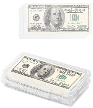 2 cajas de dinero con 100 unidades de soporte de papel transparente, caja de plástico transparente para billetes, facturas y sellos, 19 x 9,3 x 3 cm