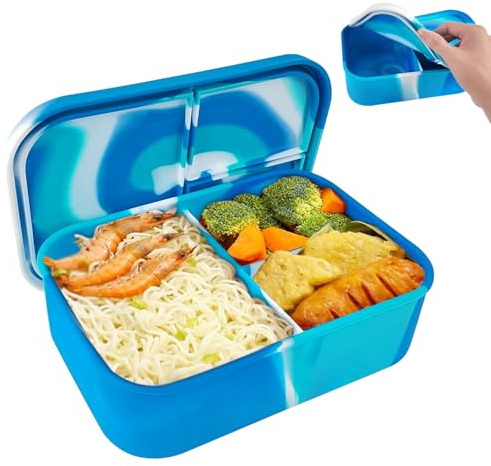 Geentargetel Fiambrera de silicona de 1200 ml para niños con compartimentos, caja de bento de silicona sin BPA para la escuela, picnic, para niña, niño