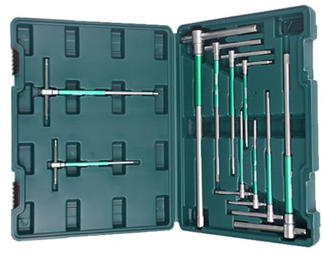 jiingekk Juego de llaves hexagonales de acero, 10 piezas, barra en T, en forma de L, doble función, equipo de construcción y montaje de muebles, mango en T de alto par