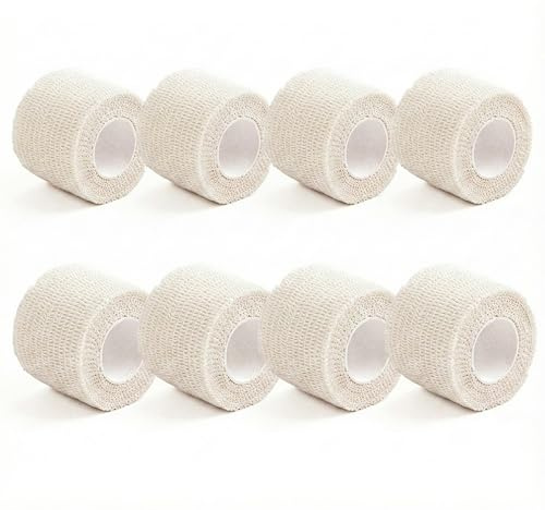 Bende Elastiche Coesive (Set da 8) – Benda Autoadesiva 5cm x 4m – Tessuto Leggero e Traspirante per il Massimo Comfort ad Alta Resistenza – Ideali per Sport e Uso Medico- Latex free