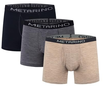 ZSOSBA METARINO Outdoor-Ready Merino Wool Men's Underwear 3-Pack - Breathable Boxer Briefs for Hiking, Skiing & Trave (US, Alpha, Large, Regular, Regular, Pack4)