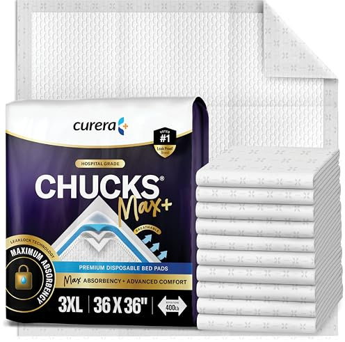 Chucks® MAX+ Hospital Bed Pads Disposable Adult 36 x 36 Incontinence Pads - XXX-Large Pee Pads for Elderly Adults. Extra Heavy Duty Absorbency, Breathable Soft Padded Repositioning Underpads 10-Pack