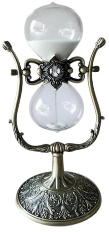 U-formad antik brons glas timglas timer dekorativ metall sandklocka för kontor skrivbord hem kreativ för studier spel (bronsfärgad vit, 15 minuter)