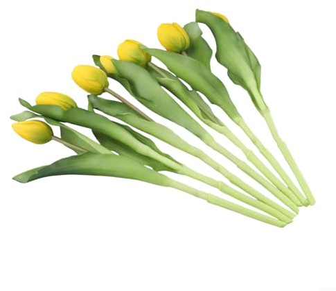 Ramo de tulipanes falsos realistas con 7 tallos para decoración de bodas, fiestas, hogar y oficina (amarillo)