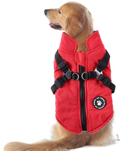 Waterproof Dog Coat With Harness, Adjustable Reflective pet dogs Harness Vest Winter Puppy Clothes With Chest Strap, Warm Coats & Jackets For Small Medium Large Dogs Winter Warm XS-2XL
