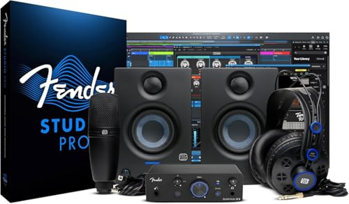 Fender Quantum Complete Bundle | Home Recording Studio Kit with USB-C LT 2 Audio Interface, M7 MkII Condenser Mic, HD7 Headphones, Eris 3.5 Monitors, Fender Studio Pro, Beginner Studio Bundle
