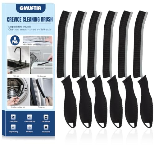 GMUFTIR Cepillo de Limpieza de Grietas de Cerdas Duras, 6 Piezas Cepillos Limpieza Hogar, Cepillo Limpiador de Juntas con Cerdas Duras Multifuncional, para Ventana Cocinas Inodoro Azulejos, Negro