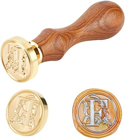 PandaHall 1 Stück DIY Holz Wachs Siegel Stempel, Alphabet Scrapbook Messing Briefmarken und Holzgriff Sets, Buchstabe F, 25x14mm