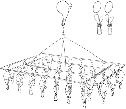 Qualsen Tendedero Calcetines Acero Inoxidable con 36 Clips, Cuadrados