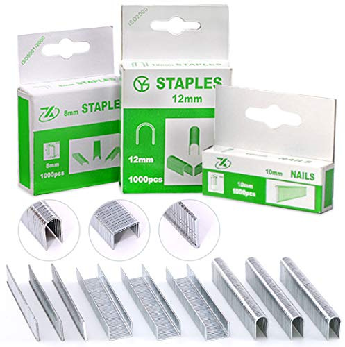 Swpeet Officemate Lot de 3 000 agrafes standard de qualité supérieure – 3 tailles y compris T, U et types de porte pour la plupart des pistolets agrafeuses standard