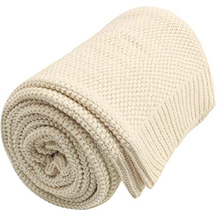 PiccoCasa Tagesdecke Baumwolle Strickdecke Sommerdecke pflegeleicht gesund als Sofadecke Sofaüberwurf für Fernsehen oder Lesen usw. Beige 180x200cm