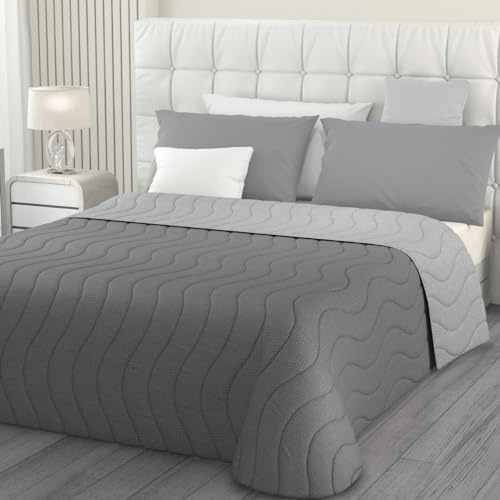 L'ANTICO ARCOLAIO - Trapuntino Matrimoniale Estivo (Grigio/Argento) Copriletto Matrimoniale Mezza Stagione Made in Italy, Trapunta Matrimoniale Double Face Ipoallergenica (Microfibra, 100g/m2)