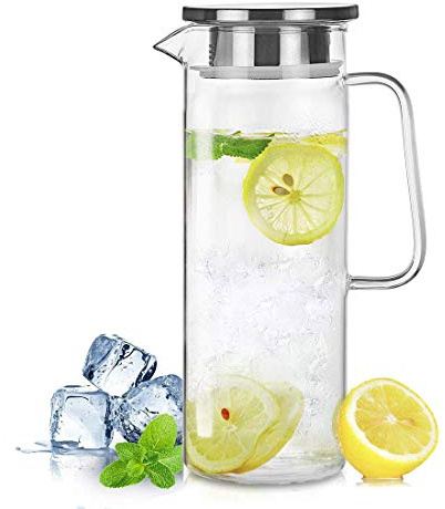 Sharemee - Carafe en Verre Résistant à la Chaleur pichet en verre|Théière en Verre Borosilicate Bouilloire Avec Couvercle en Acier Inoxydable, 1L