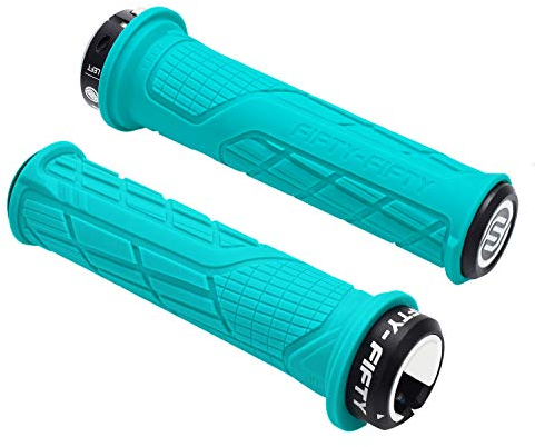 FIFTY-FIFTY MTB Griffe, Fahrradgriffe aus rutschfestem Gummi, Single Lock-on Fahrrad Griffe/Lenkergriffe MTB für Mountainbike, Enduro, Downhill, Trail, E-Bike (Türkis)