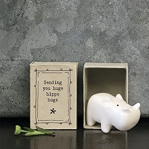 East of India Porcelana MINI Matchbox Hippo Sentimental Hugs Ornamento Regalo | Enviándote enormes abrazos de hipopótamo