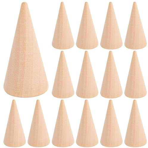 RP Remarkable Power, 30 Pack Modern Wood Ring Holder Tower Wooden Cone Shape Decorative Display Stand for Jewelry/Wedding Ring
