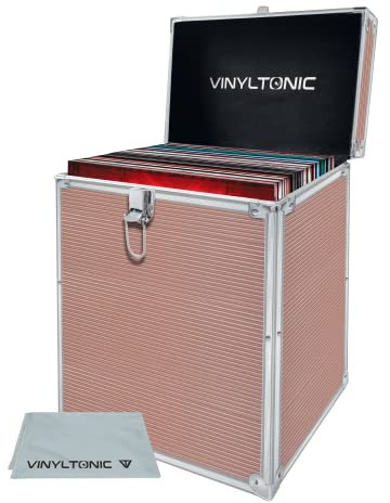 Vinyl Tonic 12 LP Vinyl Record Storage Case with Universal Cleaning Cloth (Rose Gold)