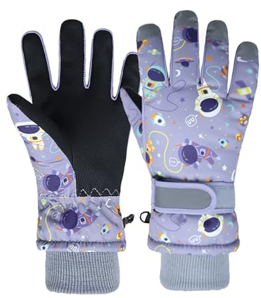 QKURT Guantes de esquí para niños, Guantes de Nieve cálidos de Invierno, Manoplas de Snowboard a Prueba de Viento para niñas y niños, Guantes para Clima frío para niños de 1-9 años, Ciclismo y Correr
