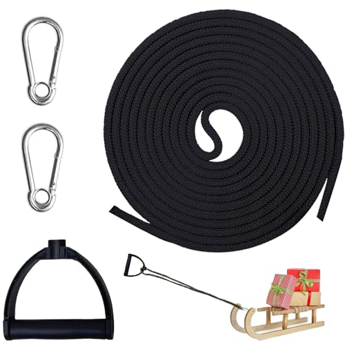 Schlitten Seil,4M Schlittenseil Mit Karabiner,Durchmesser 8MM,Schlitten Zugseil,Schlittenseil Seil,Schlittenleine,Schlittenseil mit Griff,Premium Schlitten Leine,Zugseil mit Griff