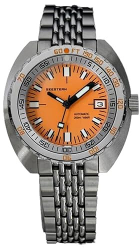 Seestern S406 Automatico Acciaio Arancio Datario Orologio Uomo