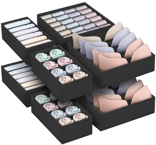 POWZOO Set di 8 Divisori per Cassetti,Organizer per Biancheria Intima,Armadio Divisori Pieghevole Storage Box Cassetto Organizzator,Organizer per Reggiseni,Mutande,Calze,Fazzoletti e Cravatte.(Nero)