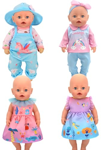 Puppenkleidung 35-43 cm, 4 Stücke Puppenkleidung für Babypuppen, Kleidung Bekleidung Outfits für Baby Puppen 14-18Inch