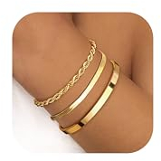 Finrezio 3-5 Stück Armband Damen Gold 14 Karat Vergoldet Stapelarmbänder Edelstahl Figaro Perlen Ketten Armbänder Verstellbare Armband Set Wasserdichter Gold Schmuck für Damen