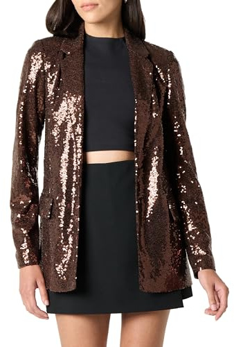 The Drop Blazer Long Blake pour Femme, Paillettes Chocolat, Taille M