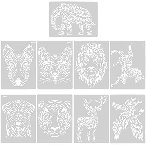 9 Stk Schablonen Zeichnen Set, 29 * 21 cm Tiere Schablonen zum Malen, Waschbar und wiederverwendbar Tiermalerei Schablone für Fotoalbum, DIY Geschenke Weihnachten, Holz Wand Home Decor