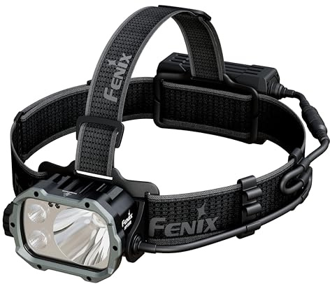 fenix HP35R, torcia frontale ricaricabile ultra potente | 4000 lumen | 450 m | 500 ore max | fascia larga comoda | batteria da 10.000 mAh con cavo di prolunga | luce di sicurezza posteriore rossa |