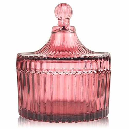 YILUSHENGHUA Colorful Glass Jar With Lid, Decorative Jar, 5 H x 4.2 W, Purplish Red