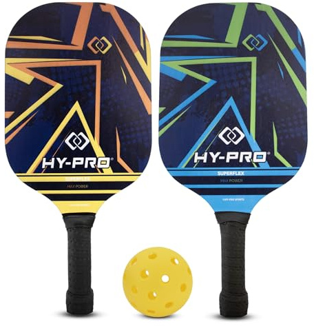 Hy-Pro Pickleball Set - Includes 2 Lightweight Pickleball Paddles with Cushioned Grip, 1 Ball and Carry Bag, Ideal for Indoor and Outdoor Games