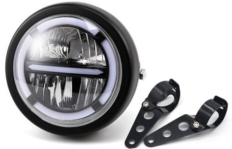 Faro anteriore a LED da moto, 6,46 pollici, per Cafe Racer Bobber Chopper con DRL