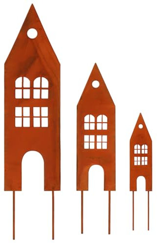 Augesak Decorazione da giardino ruggine,3 pezzi casette da giardino in metallo,decorazione da giardino ruggine