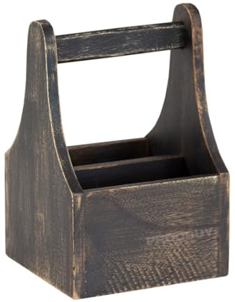 Darthome Wooden Storage Caddy Condiment Sauce Bottle Holder Napkin Cutlery Pub Bar Table (Brown)