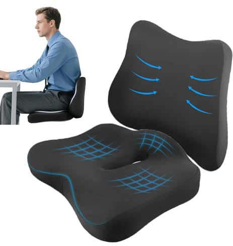 Cuscino ortopedico e lombare, ergonomico in memory foam, per sedia a rotelle, per auto e sedia da ufficio, sollievo dal dolore, supporto per fianchi lombare per una seduta lunga