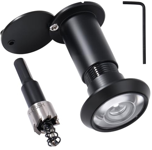 INJOYTEC Door Viewer Peephole with Cover 200 Degree Zinc Alloy Security Peephole Adjustable for 1.4-2.3in with Drill Bit and Small Allen Wrench Black Anti Peeping Reverse Privacy Covers
