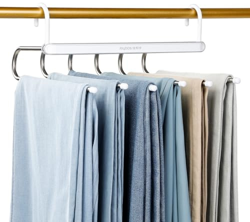 MOPUP Salvaspazio, confezione da 2 stand appendiabiti 6 in 1 in acciaio inox, multifunzione, antiscivolo, magico, per pantaloni, sciarpe, jeans, vestiti, asciugamani (bianco)