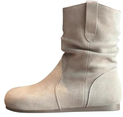 Generisch Bottines de cowboy en daim pour femme, bottines plates, chaussures de transition, pieds nus, semelle souple, bottes de randonnée, bottes de neige chaudes, respirantes à enfiler, beige, 39 EU